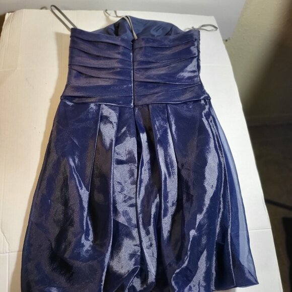 Draped Bodice Ruched Strapless Cocktail Dress in Rich Navy by White by Vera Wang - Picture 2 of 6